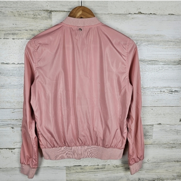Big John Bomber Jacket Sz Large Pink Zip Front Japanese Ribbed Knit Casual Chic - Picture 4 of 15